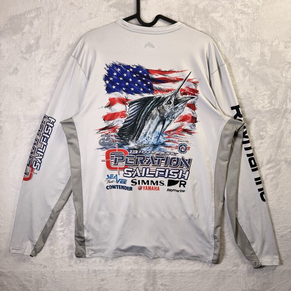 Simms Operation Sailfish Shirt Men's Medium Longsleeve UPF 50 Grey Fishing Sun